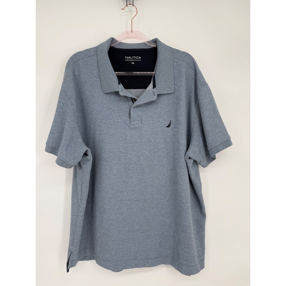 Nautica Mens Performance Deck Shirt Blue Heather Short Sleeve Polo Logo Sz 3XL